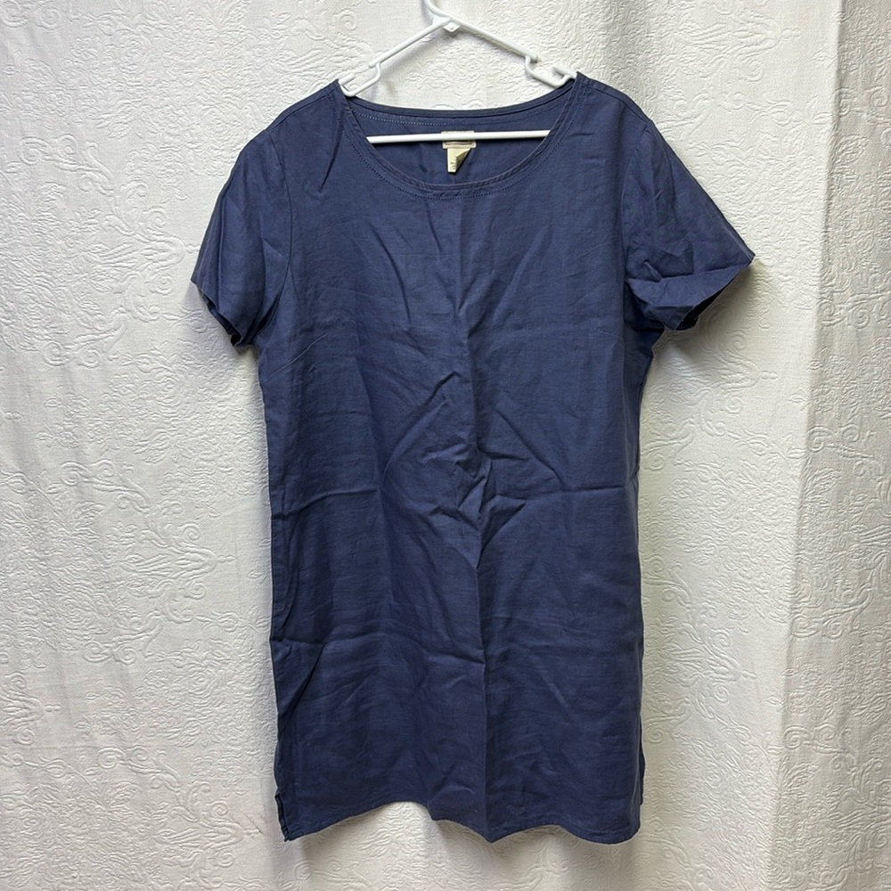L.L. Bean 100% Linen Denim Blue Shift Dress Size 18 - Pet